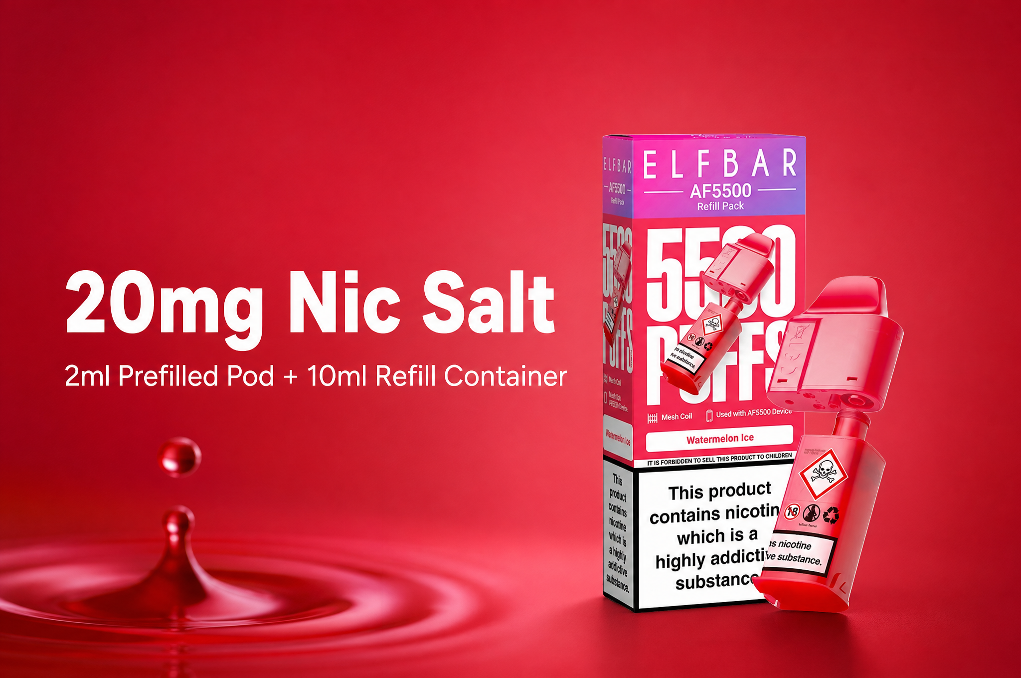 Elf Bar AF5500 20mg nicotine salt prefilled pod and refill container banner
