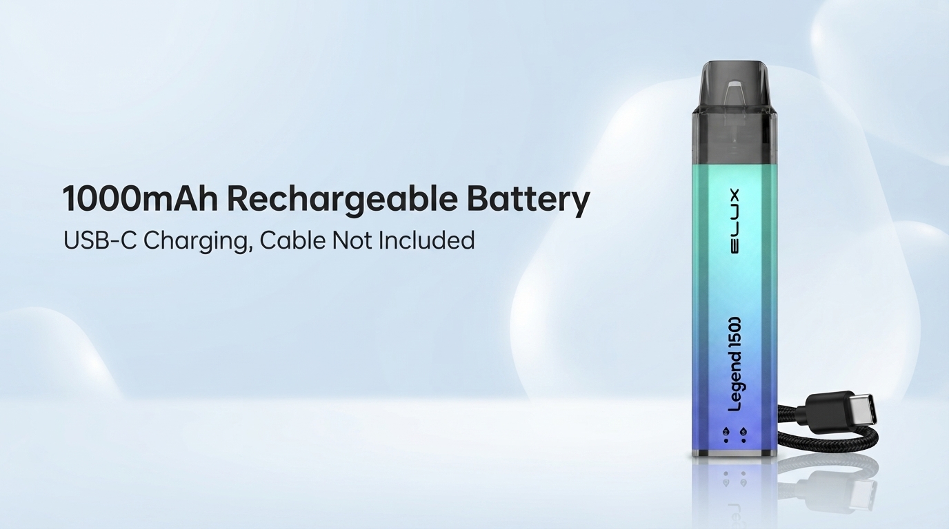 Elux Legend 1500 2in1 1000mAh battery and USB-C charging banner