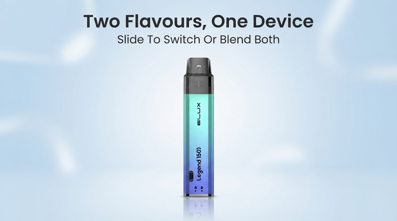 Elux Legend 1500 2in1 one-slide switch between two flavours banner