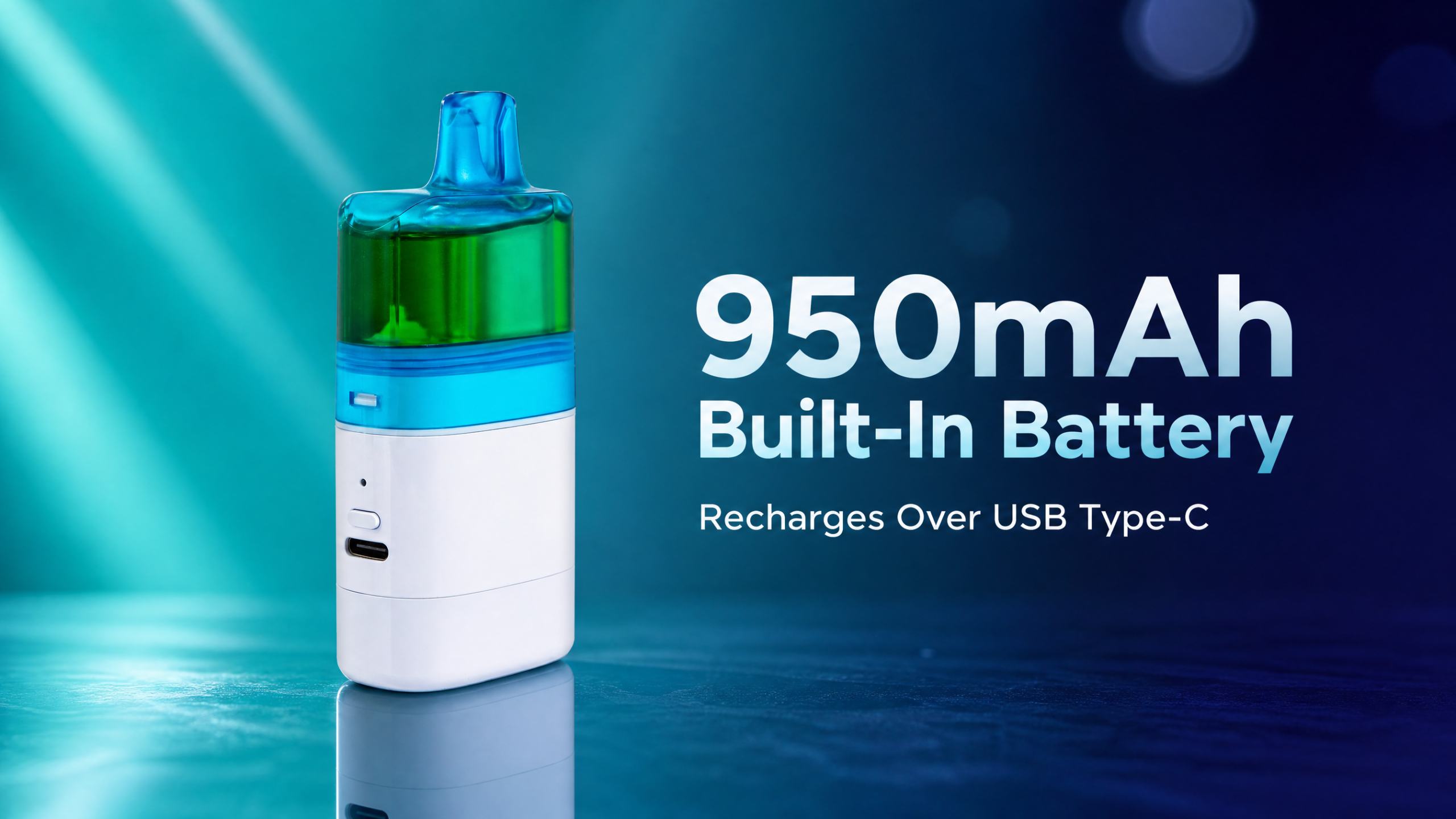 Hula 7000 950mAh built-in battery and USB-C charging banner