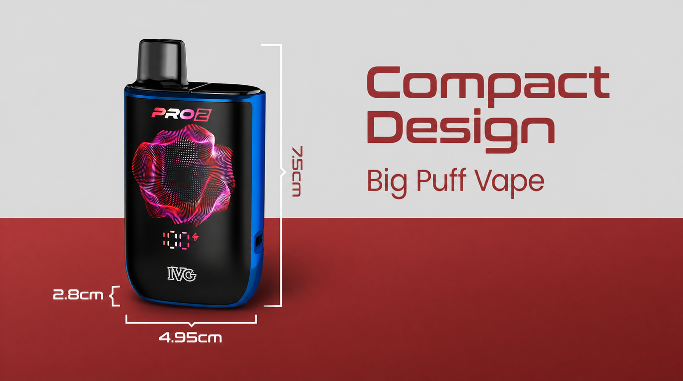 IVG Pro 2 10K Pod Kit compact 7.5 x 4.95 x 2.8cm design