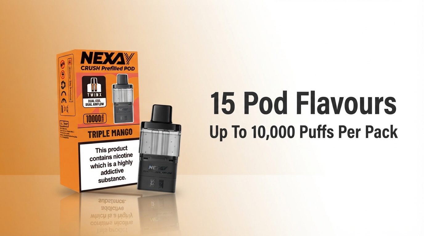 Nexay Crush 10K 15 prefilled pod flavours banner