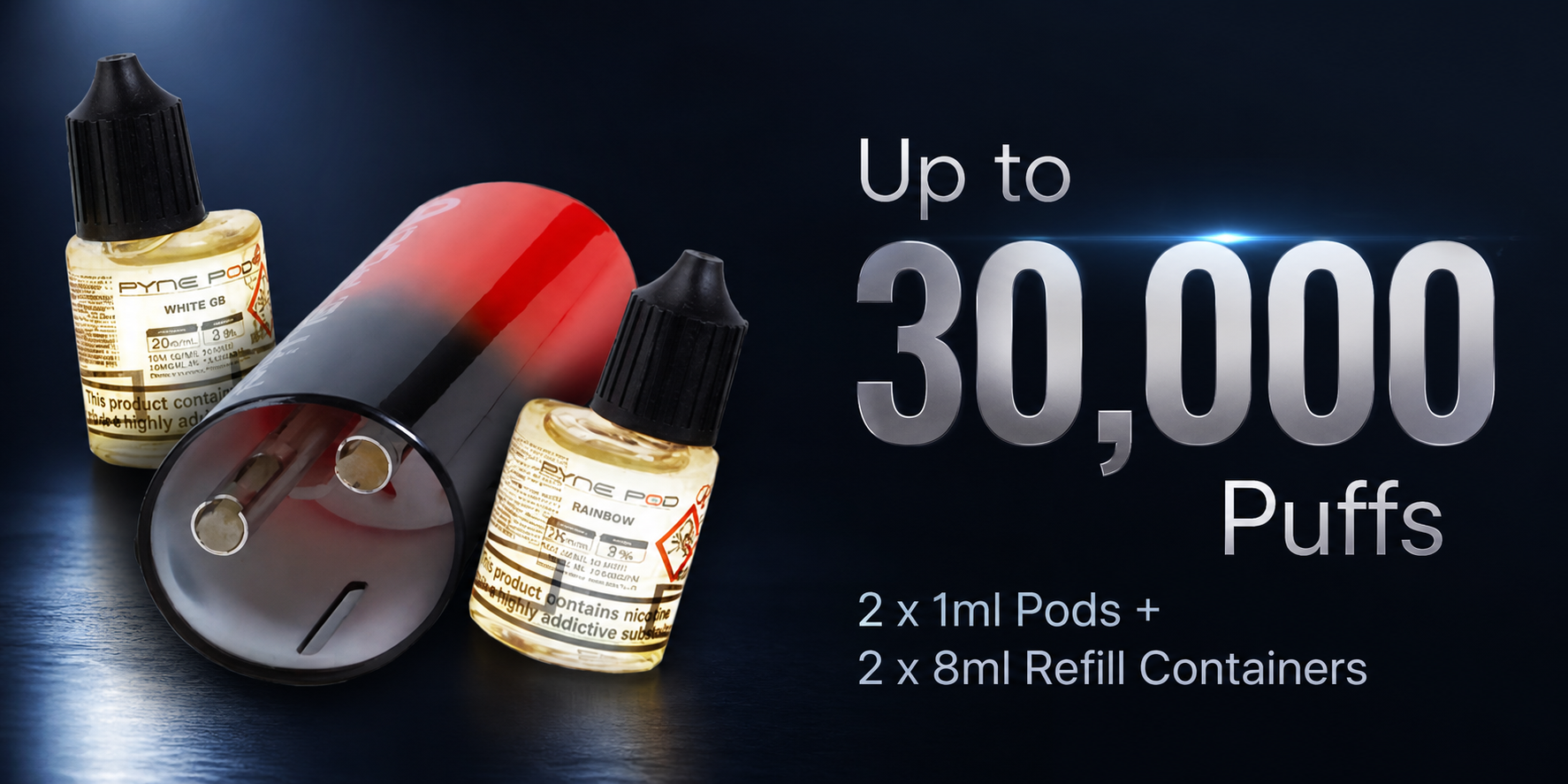 Pyne Pod Click S 30K pods, refill containers and puff count