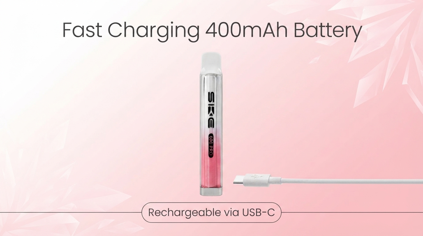 SKE Crystal 600 Pro 400mAh built-in battery and USB-C charging banner