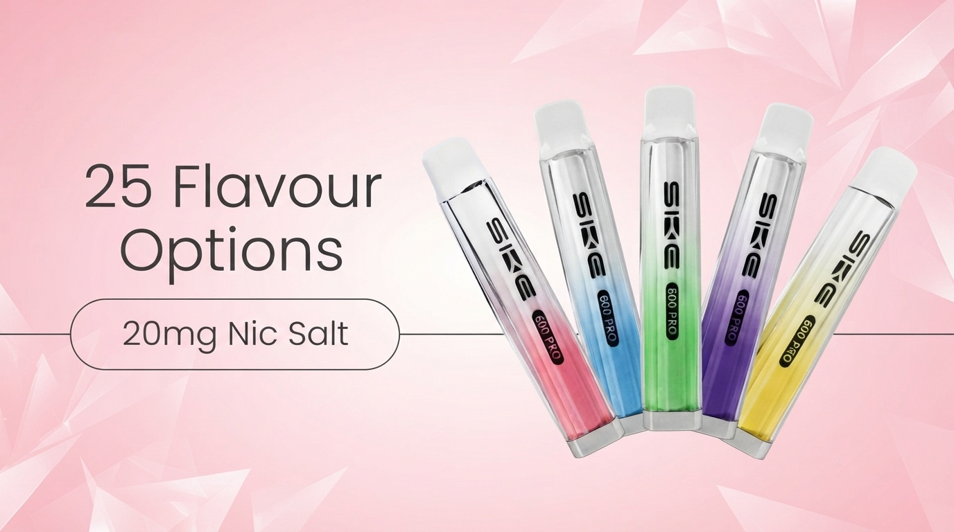 SKE Crystal 600 Pro 25 flavour options in 20mg nicotine salt banner
