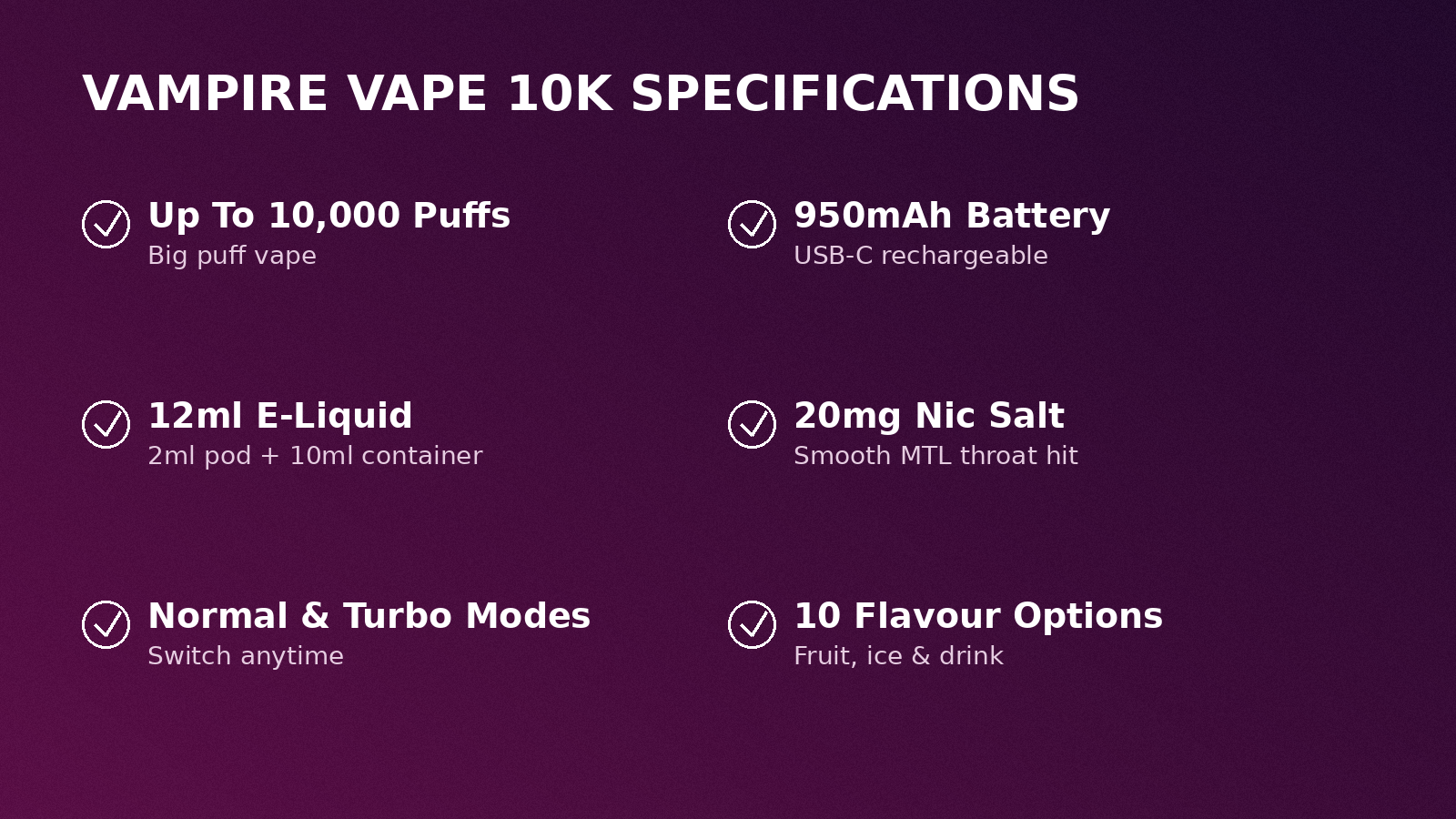 Vampire Vape 10K specifications banner