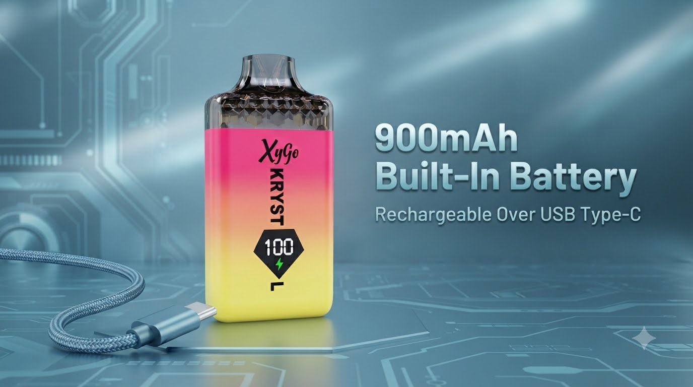 Xygo Krystal 5000 900mAh built-in battery and USB Type-C charging banner