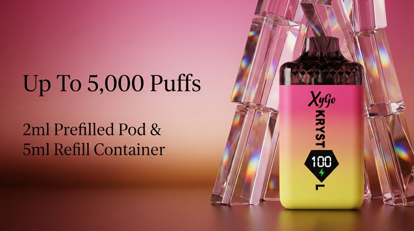 Xygo Krystal 5000 up to 5,000 puffs per pack banner