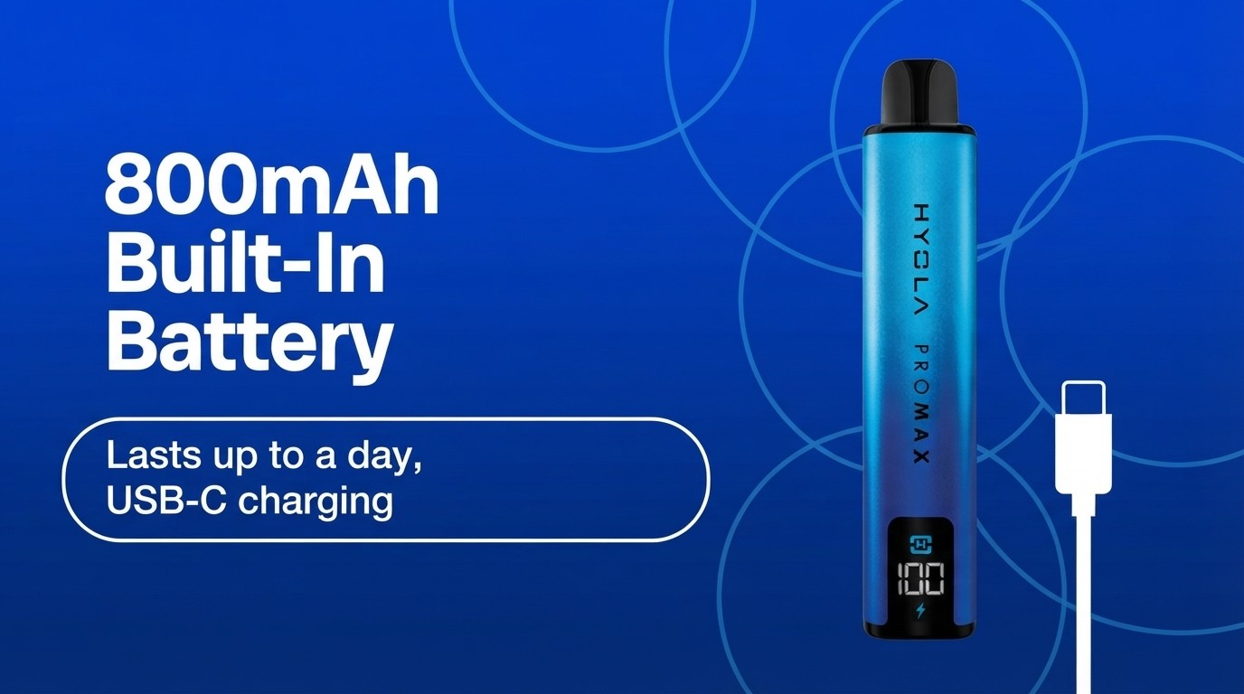 Hyola Pro Max 8K Vape Kit banner: 800mAh built-in battery with USB-C charging