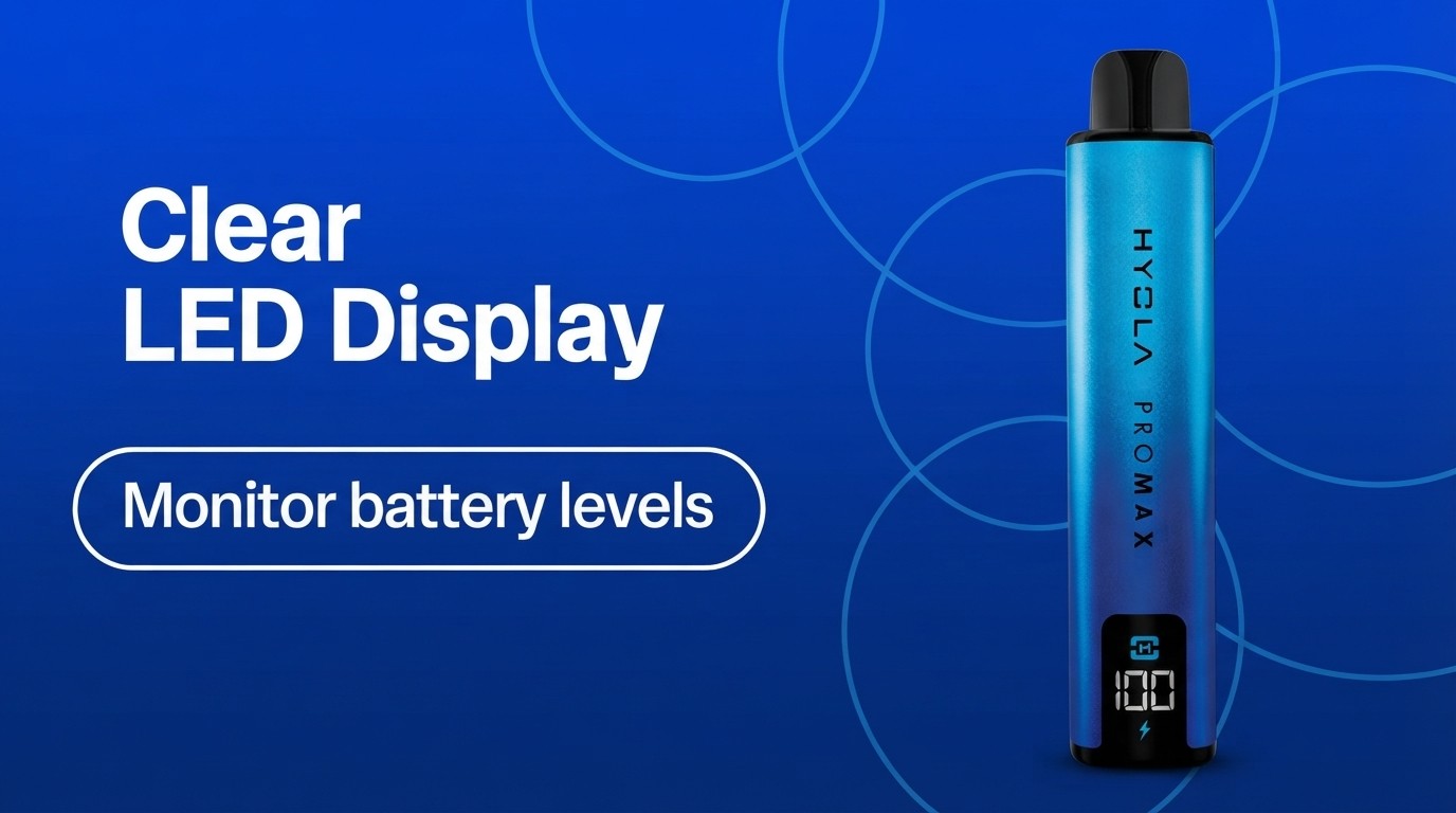Hyola Pro Max 8K Vape Kit banner: clear LED display that shows the battery level